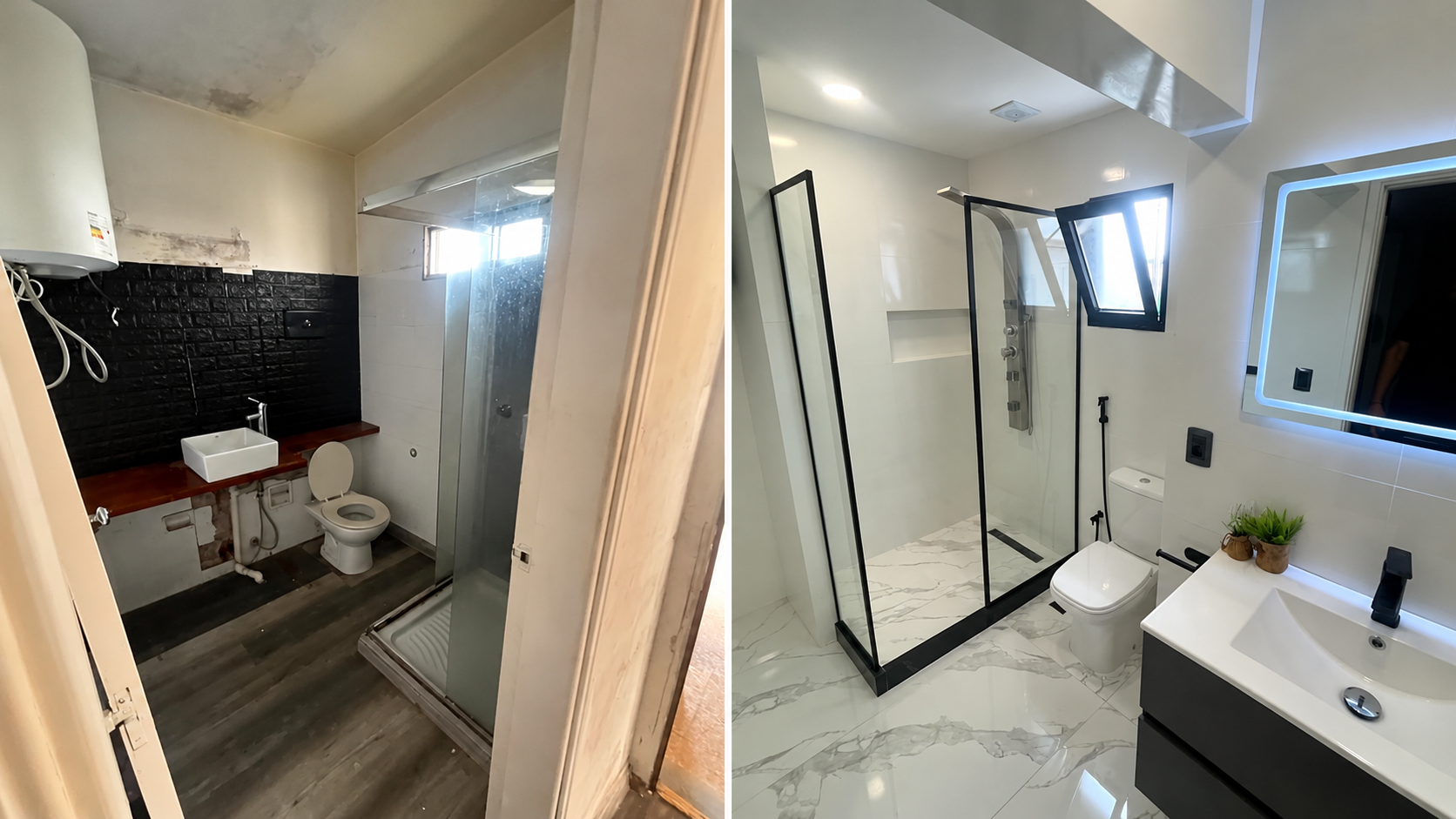 Comparativa de un baño antes y después de una reforma integral.